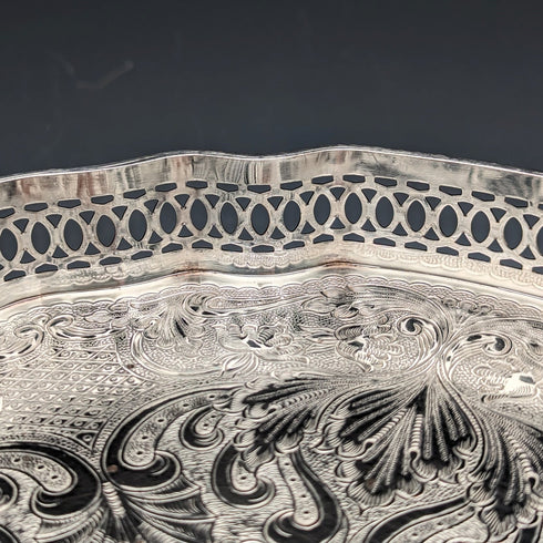 British Vintage Silver Plated Gallery Tray with Legs 25cm Diameter Walker&Hall